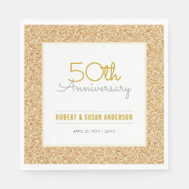 Femtionde Bröllop-årsdagen Faux Guld Glitter Pappersservett