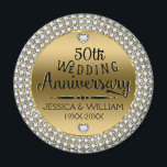 Femtionde Bröllop-årsdagen för diamanter och Guld Magnet<br><div class="desc">Elegant 50:e bröllop-årsdagen med vit diamantcirkel,  blank guld-tonbakgrund. 50:e bröllop-årsdagens textdesign i svart med blanka accenter. Anpassade namn och bröllop.</div>