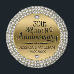 Femtionde Bröllop-årsdagen för diamanter och Guld Magnet<br><div class="desc">Elegant 50:e bröllop-årsdagen med vit diamantcirkel,  blank guld-tonbakgrund. 50:e bröllop-årsdagens textdesign i svart med blanka accenter. Anpassade namn och bröllop.</div>