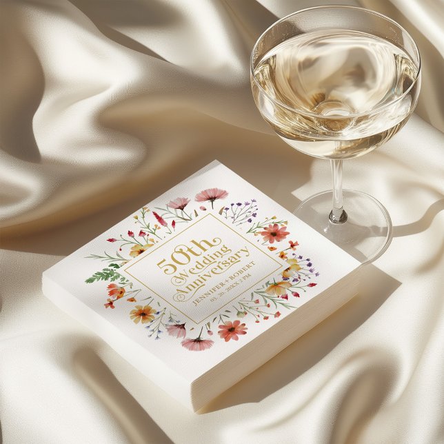 Femtionde Bröllop-årsdagen för Guld-typografi i bl Pappersservett (Skapare uppladdad)