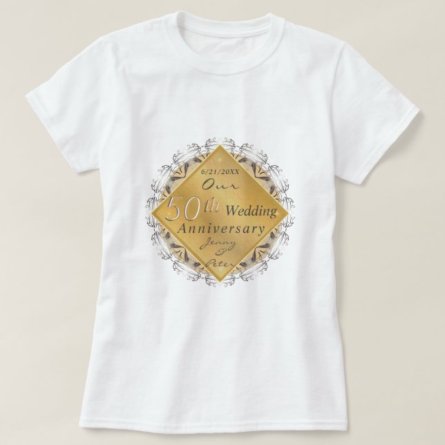 Femtionde Bröllop-årsdagen Golden Ochre T Shirt (Design framsida)