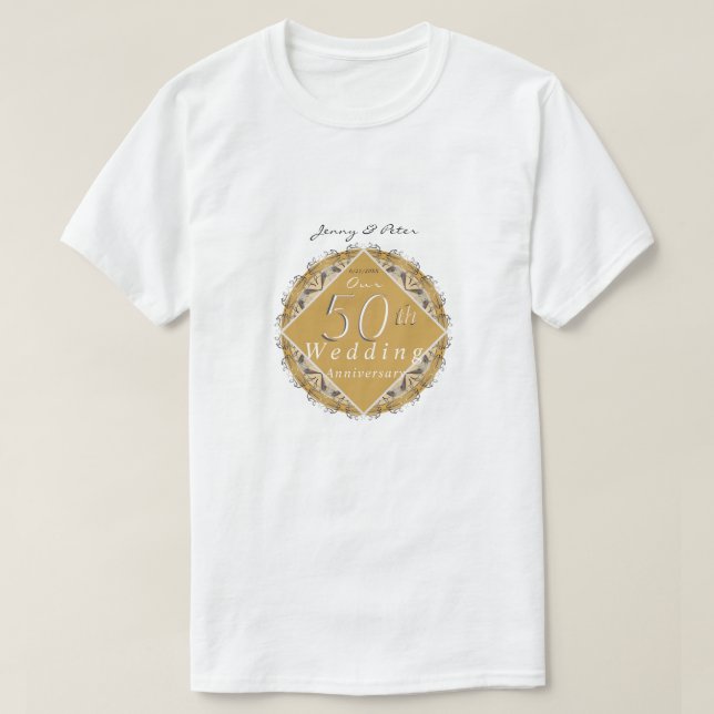 Femtionde bröllop-årsdagen Golden T-Shirt (Design framsida)