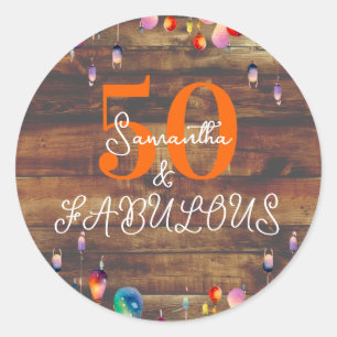 Femtionde födelsedagen 50 och Fabulous Rustic Part Runt Klistermärke