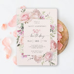 Femtionde Födelsedagsfesten av kvinnlig Rosa Blomm Inbjudningar<br><div class="desc">Fira 50-årsdagen i underbar feminin stil med denna oemotståndliga blommigt födelsedagsfest inbjudan i pastellrosa. Feminin rosa ros, blandade blommor och grönt omger texten i en elegant blommigt ram. Hela texten kan vara personlig för party, inklusive hedersgästen. Inbjudan kan beställas som tryckt inbjudan eller som en digital nedladdning för att skicka...</div>