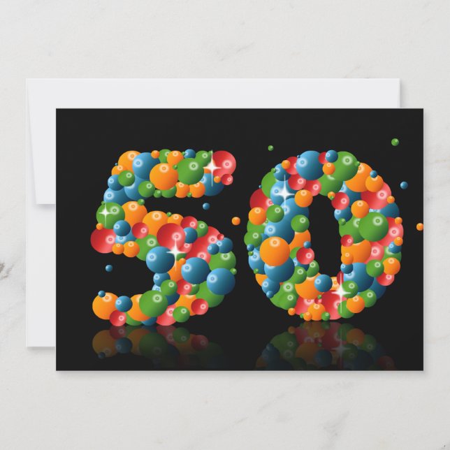 Femtionde Födelsedagsfesten, med bubblor och bolla Inbjudningar (Framsida)