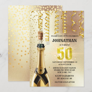 Femtionde guld-glitter-mousserande vin-eleganten p inbjudningar