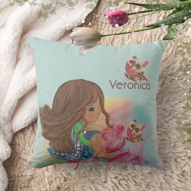 Femtonårsflickfjäril Kudde (5th birthday girl butterfly throw pillow)