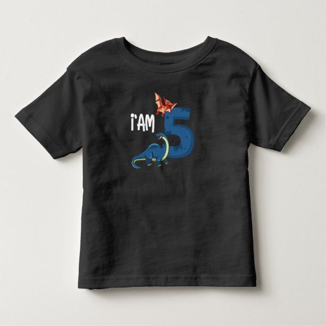 Femtonårsflickor pojkar Dinosaur Dinos 5 år T Shirt (Framsida)