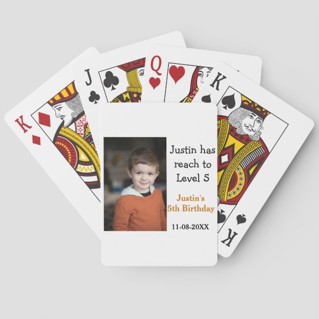 Femtonårsspel på pojkfoto namn, modernt datum casinokort (Baksidan)