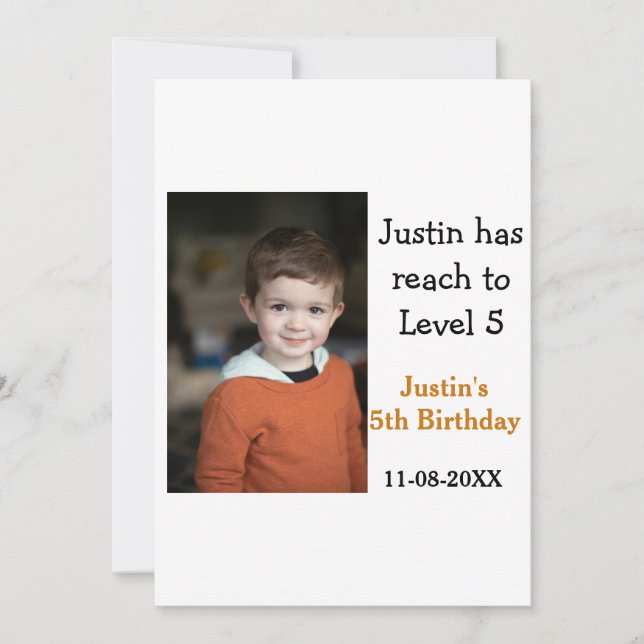 Femtonårsspel på pojkfoto namn, modernt datum inbjudningar (Framsida)