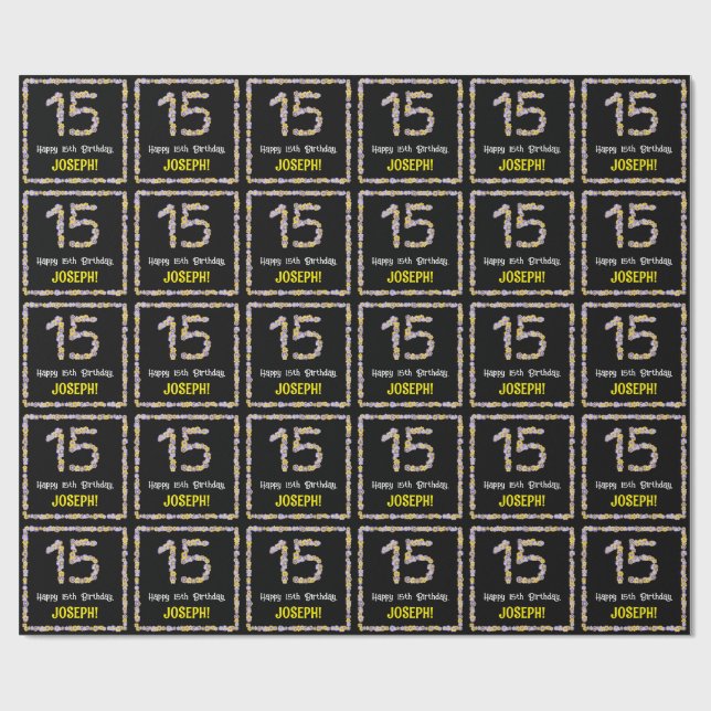 Femtonde födelsedagen: Blommigt Flowers Number, eg Presentpapper (Platt)