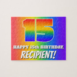 Femtonde födelsedagen - flerfärgad regnbåge Mönste Pussel