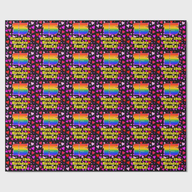 Femtonde födelsedagen: Loving Hearts Mönster, regn Presentpapper (Platt)