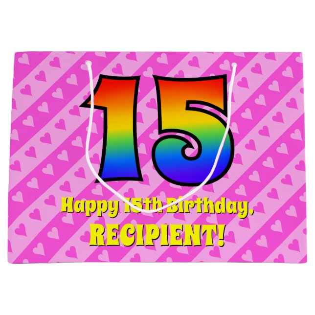 Femtonde födelsedagen: Rosa Rand & Hearts, regnbåg (Framsidan)