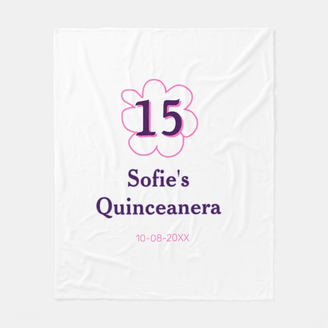 Femtonde quinceanera grattis på födelsedagen rosa  fleecefilt (Framsidan)