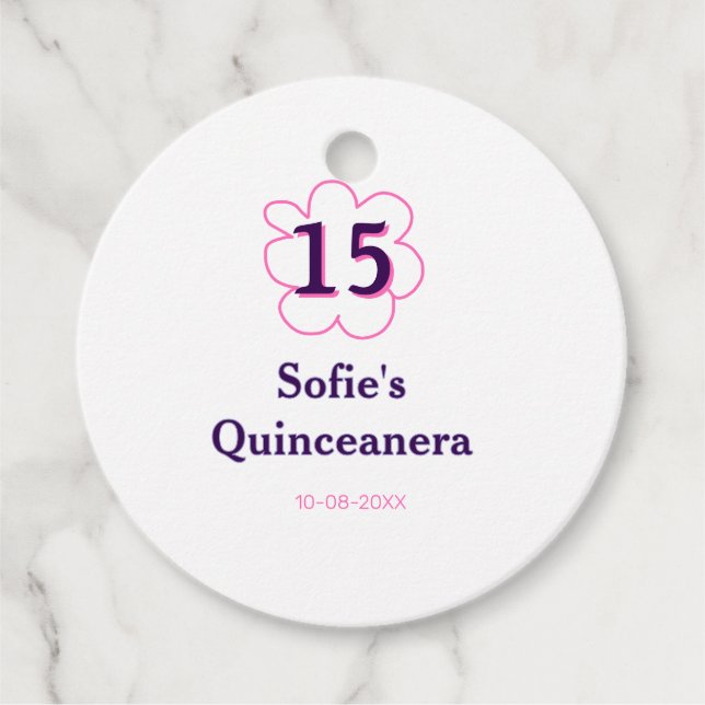 Femtonde quinceanera grattis på födelsedagen rosa  gåvor etiketter (Framsida)