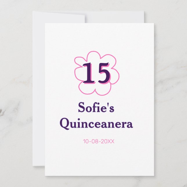 Femtonde quinceanera grattis på födelsedagen rosa  inbjudningar (Framsida)