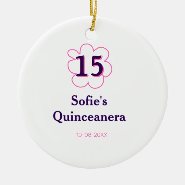 Femtonde quinceanera grattis på födelsedagen rosa  julgransprydnad keramik (Framsidan)