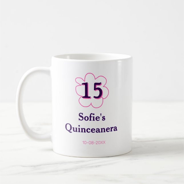Femtonde quinceanera grattis på födelsedagen rosa  kaffemugg (Vänster)