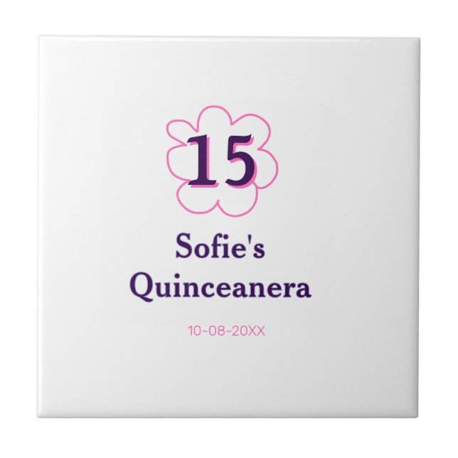Femtonde quinceanera grattis på födelsedagen rosa  kakelplatta (Framsidan)
