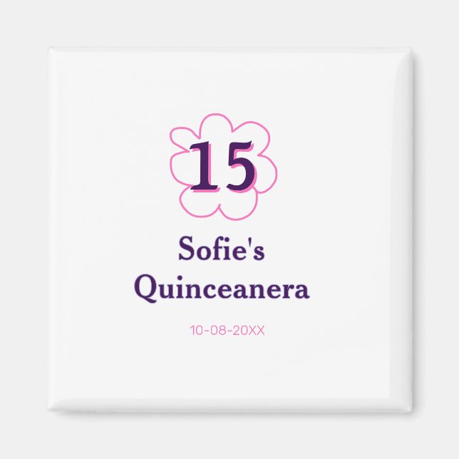 Femtonde quinceanera grattis på födelsedagen rosa  magnet (Framsidan)