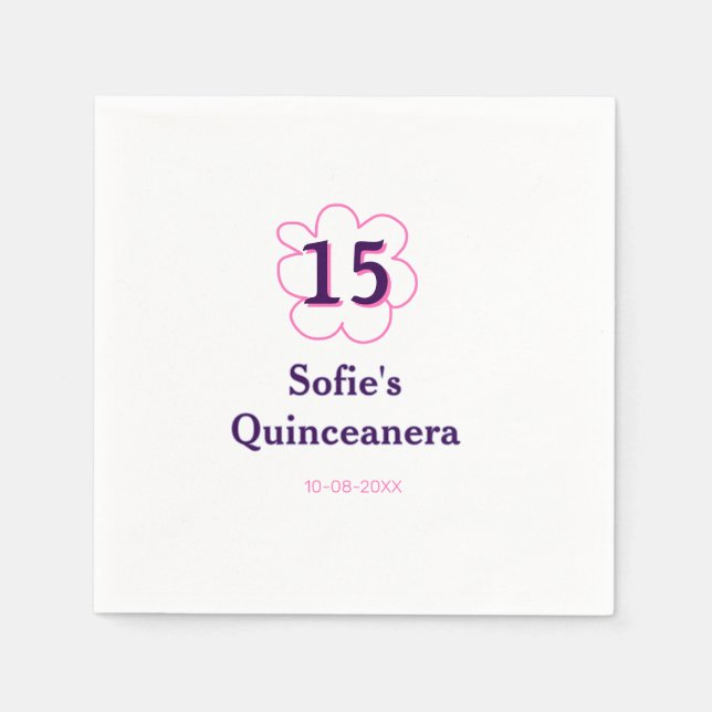 Femtonde quinceanera grattis på födelsedagen rosa  pappersservett (Framsidan)