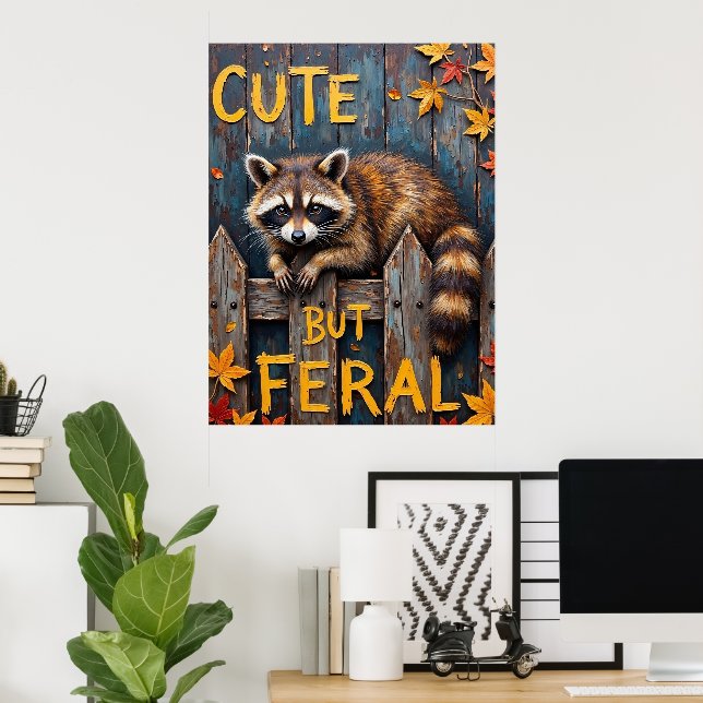 Fence Line Bandit: Höstbesök för en raccoon Poster (Hemmakontoret)