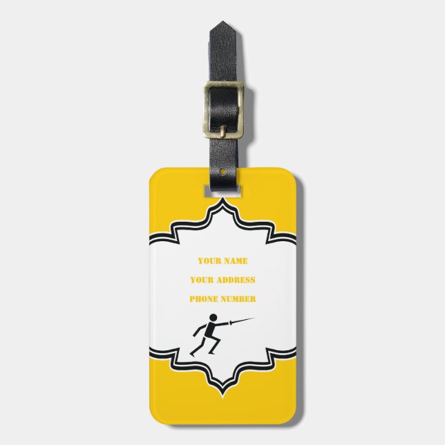 Fencer Black silhouette med svärd-anpassningsbar Bagagebricka (Vertikal Framsida)