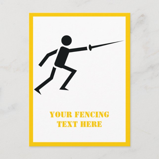 Fencer black silhouette, svärd fencing lodrät vykort (Framsida)