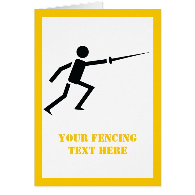 Fencer black silhouette, svärd lodrät card hälsningskort (Framsidan)