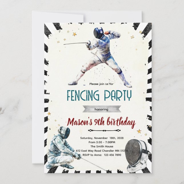 Fencing Birthday party Invitation Inbjudningar (Framsida)