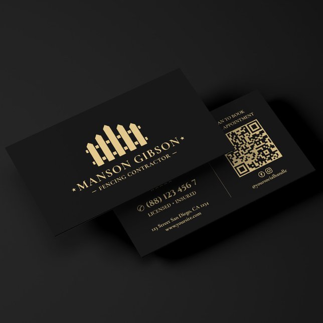 Fencing Staket Contractor Logotyp Svart Modern QR- Visitkort (Fencing Fence Contractor Logo Black Modern QR Code Business Card
)