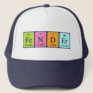 Fender Periodisk hatt bord namn Truckerkeps
