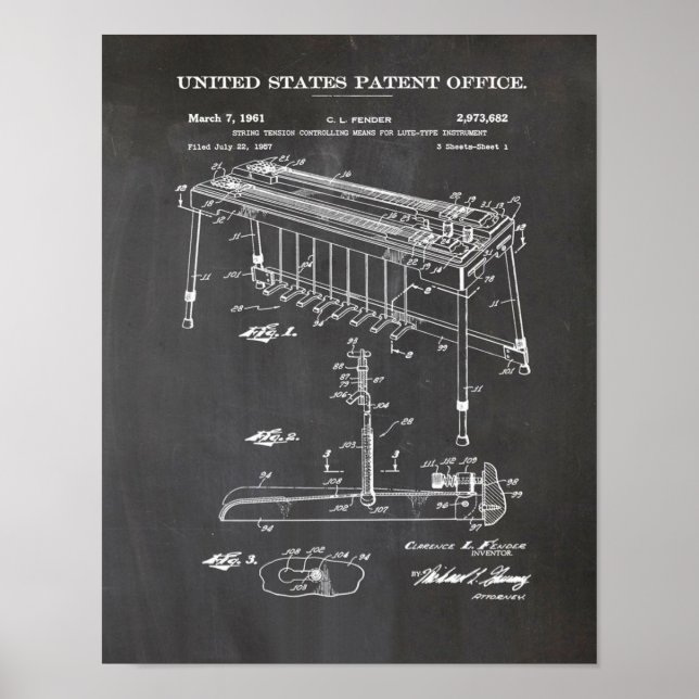 Fender Steel Guitar Patent - Cute Guitar Älskare G Poster (Framsidan)