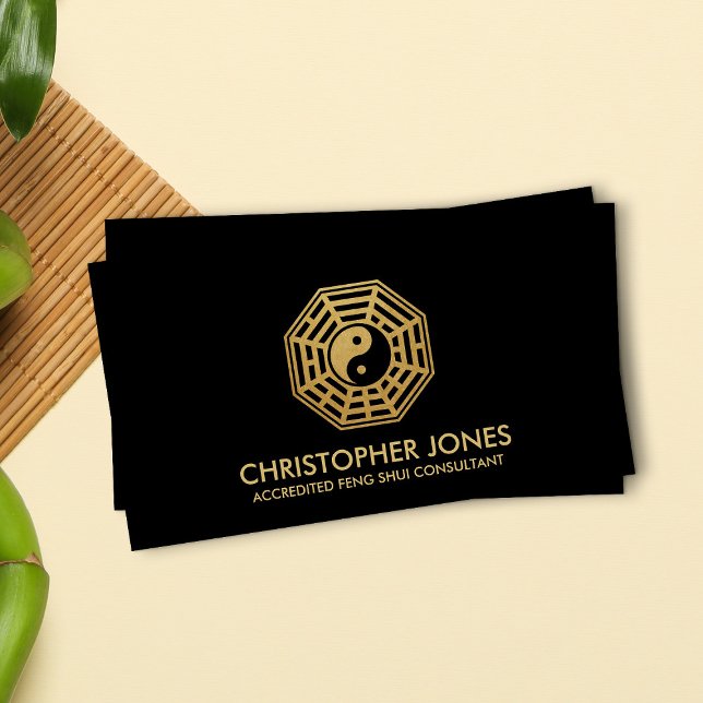 Feng Shui Bagua karta black och guld Visitkort (Skapare uppladdad)