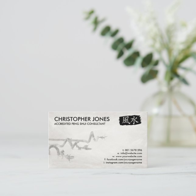 Feng Shui Calligraphy Symbol and Lucky Bamboo Visitkort (Stående Fram)