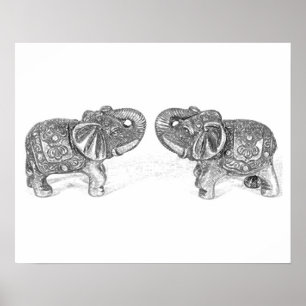 Feng Shui dubbel elefant - B&W Poster