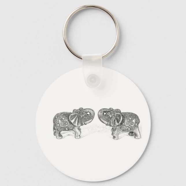 Feng Shui Dubbla Elephant - B&W Nyckelring (Framsida)