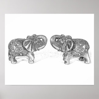 Feng Shui Dubbla Elephant - B&W Poster