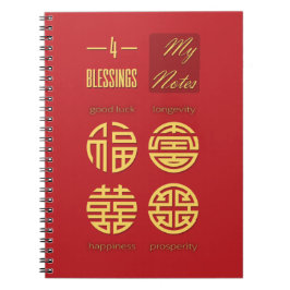 Feng Shui - Fyra Blessings Red Anteckningsbok