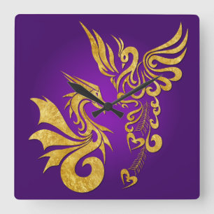 Feng Shui guld- Phoenix & drake tar tid på - lilo Fyrkantig Klocka