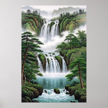 Feng Shui Waterfall Painting - Wealth Flow