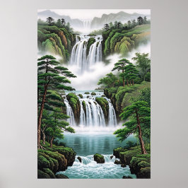 Feng Shui Waterfall Painting - Wealth Flow Poster