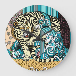 Feng Shui White Tiger Large Clock Stor Klocka