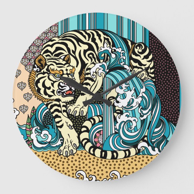 Feng Shui White Tiger Large Clock Stor Klocka (Framsida)