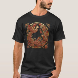 Fenix Röd Guld Asiatisk Traditionell Design T Shirt
