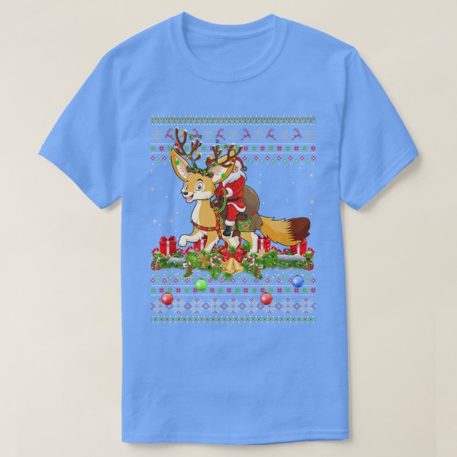 Fennec FoÄlskare Julafton Ugly Santa Riding Fennec T Shirt (Design framsida)