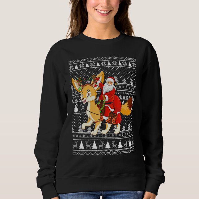 Fennec Fox Älskare Santa Riding Fennec Fox Ugly Ch T Shirt (Framsida)