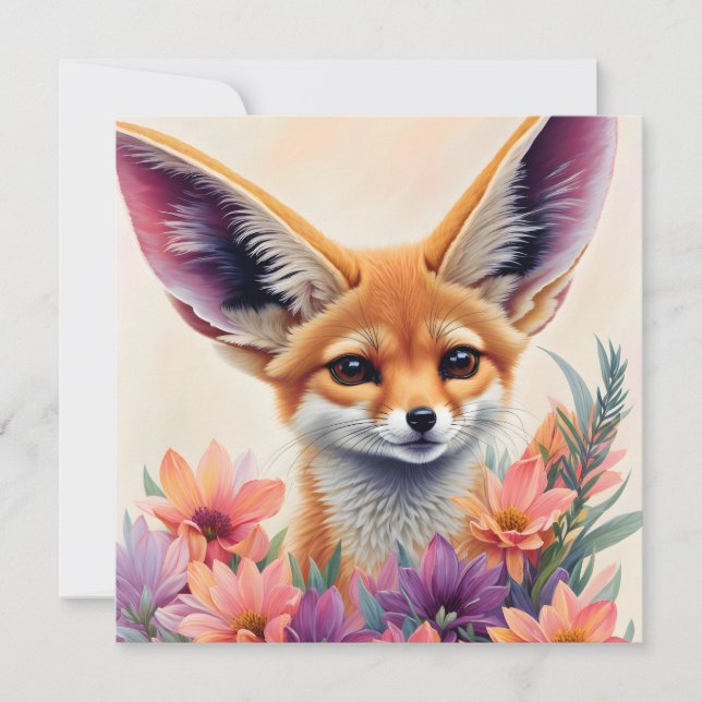 Fennec Fox Blommigt Art Inbjudningar (Framsida)