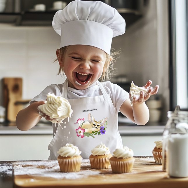 Fennec Fox Flowers Cute Barnförkläde (Skapare uppladdad)